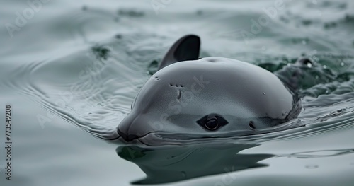 Vaquita, the world's rarest marine mammal, surfacing, innocent and elusive. photo