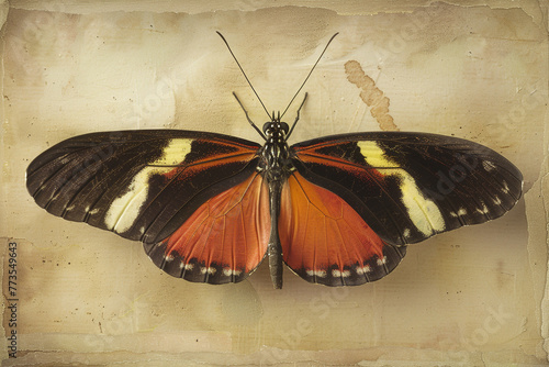 Butterfly with a long wing named Doris (Heliconius doris). To create a painting appearance after processing. photo