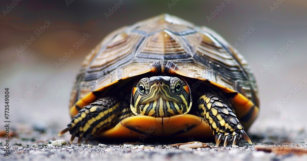 Obraz premium Turtle poking its head out of its shell, curious and cautious.