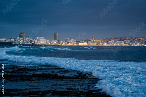 Seascape with the city of Las Palmas de Gran Canaria in the background