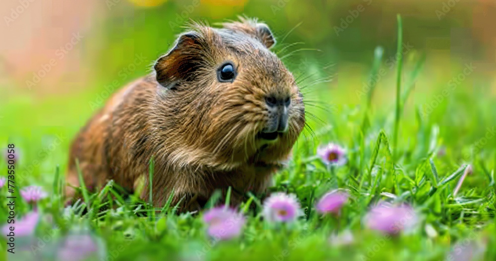 Guinea pig with a glossy coat, whiskers twitching, content and chubb. Guinea pig with a glossy coat, whiskers twitching, content and chubb.