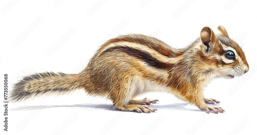 Fototapeta premium Chipmunk with full cheek pouches, striped back visible, ready to dash.