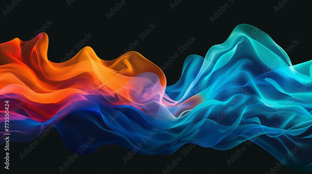 Vibrant minimalistic waves in orange, blue, and teal on black background, creating a colorful and dynamic composition Vibrant minimalistic waves in orange, blue, and teal on black background, creating a colorful and dynamic composition