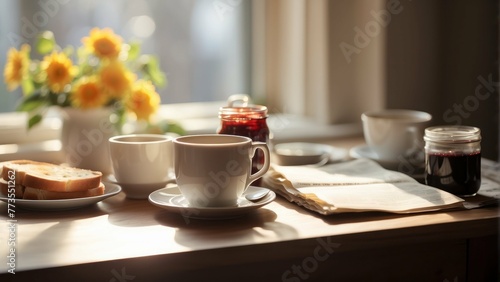 Breakfast served in sunlit room with a view photo
