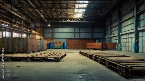 Empty warehouse with shipping containers