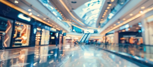 Abstract blurred modern shopping mall interior background. Design for a shopping mock-up or business template.