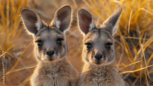  endearing sight of baby kangaroos snuggling on a desert sand-inspired background, their tiny ears and gentle hops captured in breathtaking 8k full ultra HD