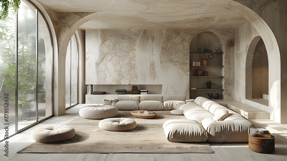 Retreat into a chic sanctuary where minimalist interior design creates a sense of calm and tranquility.