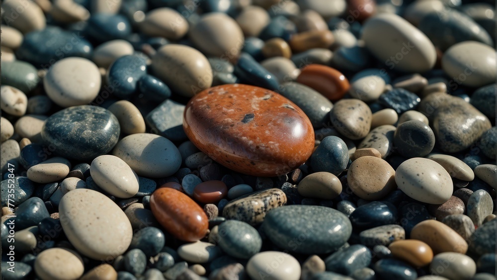 Close up of colorful pebbles on the beach