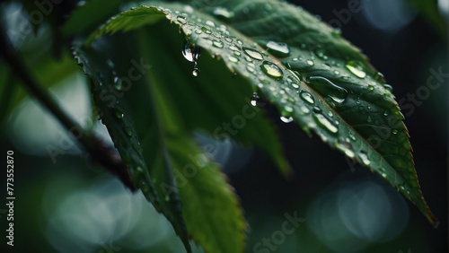 Raindrops on vibrant green leaves