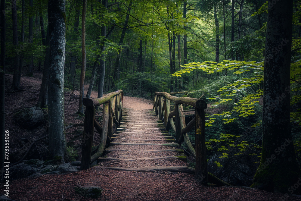 Enchanted forest path bridge in a national park. Enchanted forest path bridge in a national park.