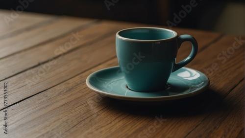Minimalist turquoise coffee cup on saucer