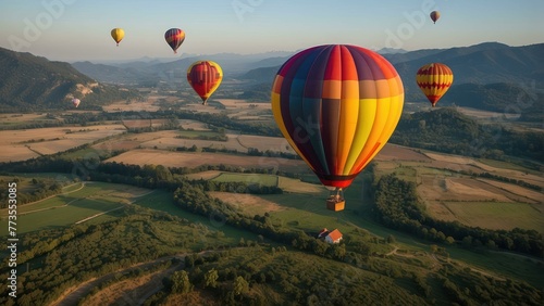 Scenic hot air balloons over serene landscape