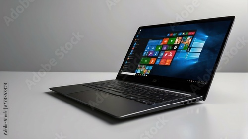 Laptop on a white minimalistic table design