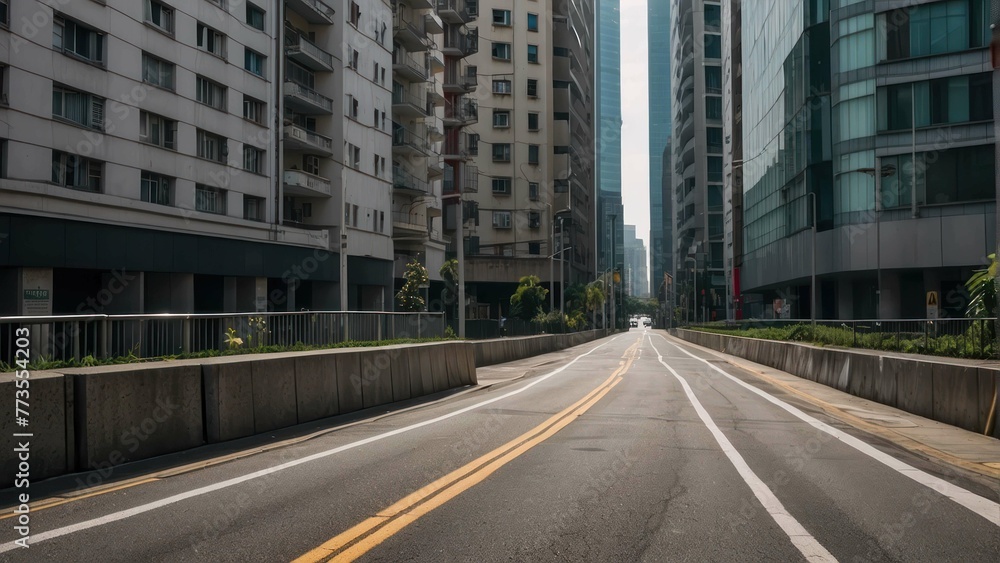Road cutting through modern cityscape Road cutting through modern cityscape