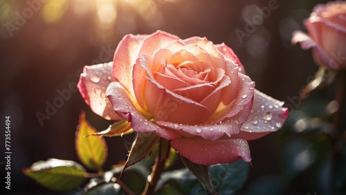 Beautiful rose with dew drops in sunlight © sitifatimah