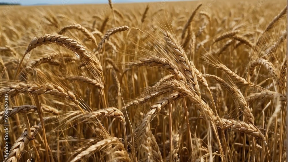Golden wheat ears close up in the field Golden wheat ears close up in the field