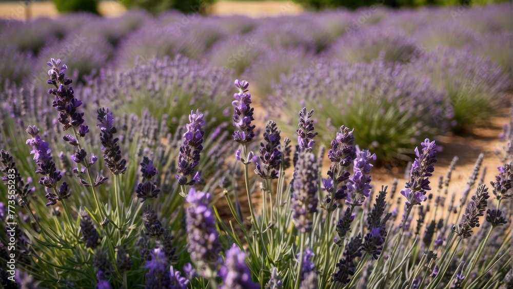 Obraz premium Blooming lavender field under sunlight