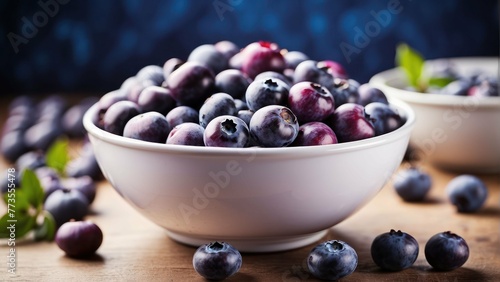 Bowl of fresh blueberries on table