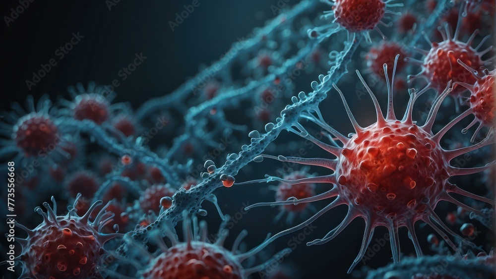 Close up of virus particles in an abstract web Close up of virus particles in an abstract web