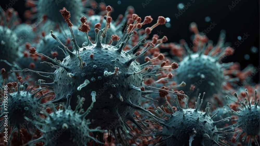 Obraz premium Detailed virus particle representation in blue hue