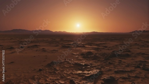 Surreal sunset in an alien desert landscape