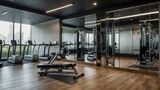 Modern gym with equipment and mirrors