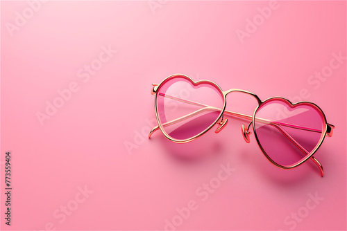 love shape sunglasses on a pink background