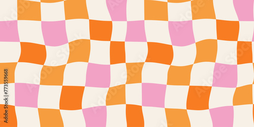
Vintage y2k style checkerboard background with pastel squares in hippie 70s pattern. Features pink, yellow, and orange colors.