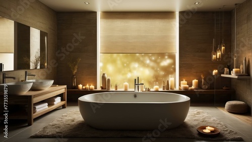 Luxurious spa inspired bathroom with candles