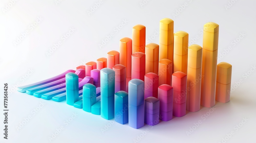 3D render clay style of multicolor A Chart graph, isolated on white background 3D render clay style of multicolor A Chart graph, isolated on white background