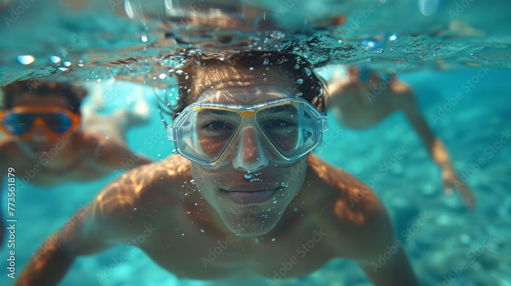 Naklejka premium Swimming offers teenagers a chance to engage in sports and physical activities, enhancing their cardiovascular health and fostering teamwork skills in an aquatic environment. 
