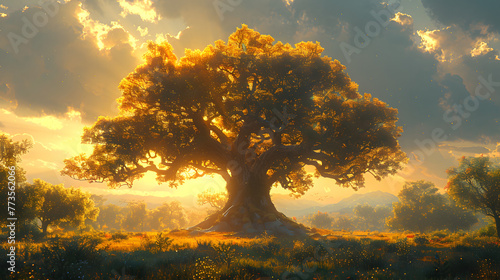 Tranquil Meadow with Ancient Oak