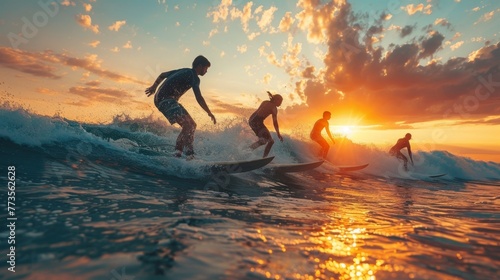 Witness the awe-inspiring sight of teenagers fearlessly challenging the surf, symbolizing resilience, passion, and the boundless possibilities found in embracing sports and physical activities.
 photo