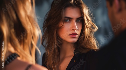 Wife discovers that her husband is cheating, concept of complicated human relationship.