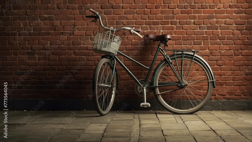 Vintage bicycle against brick wall backdrop