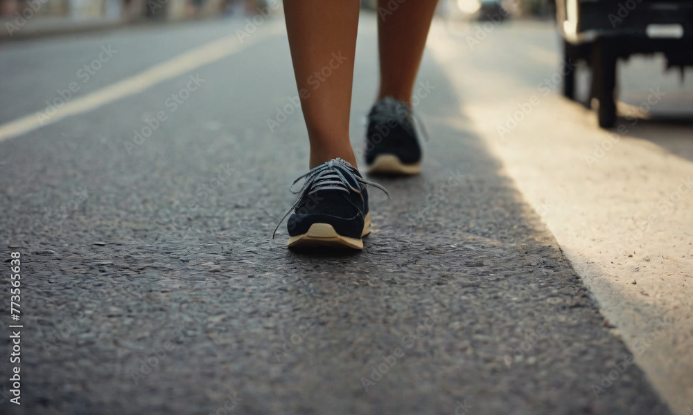 National Walking Day, people walking on gravel tarmac road on a summers day National Walking Day, people walking on gravel tarmac road on a summers day