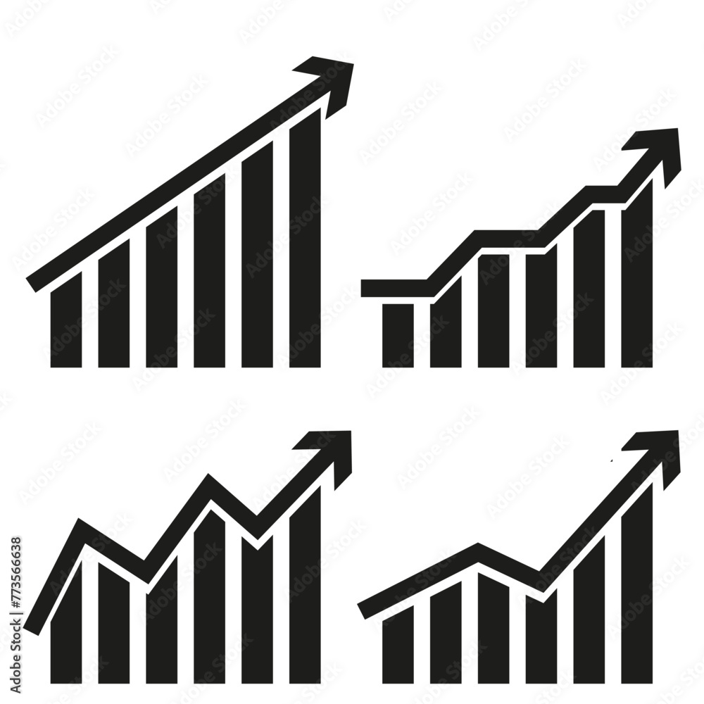 Set of growth bar graphs. Upward trend charts. Financial improvement indicators. Business success metrics. Vector illustration. EPS 10. Set of growth bar graphs. Upward trend charts. Financial improvement indicators. Business success metrics. Vector illustration. EPS 10.