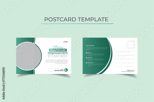 Elegant and modern greenish double sided medical postcard template