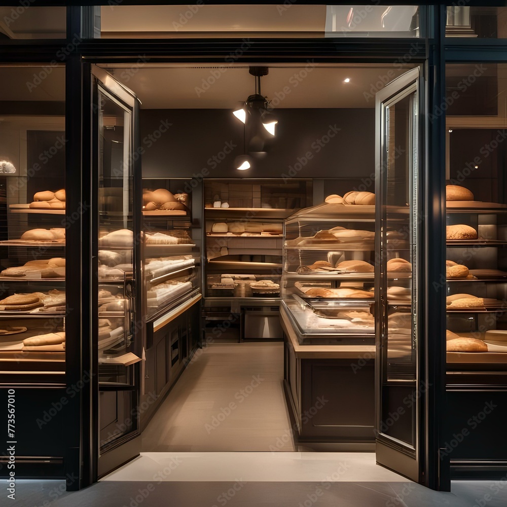 A bakery with a glass window where customers can watch bakers shaping dough and baking bread1 A bakery with a glass window where customers can watch bakers shaping dough and baking bread1