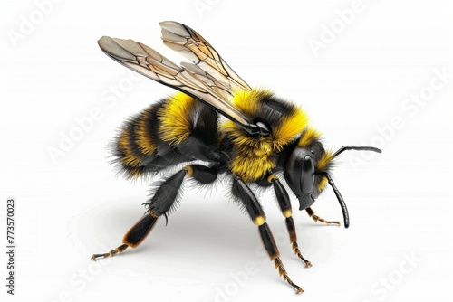 A yellow and black bee is standing on a white background © top images