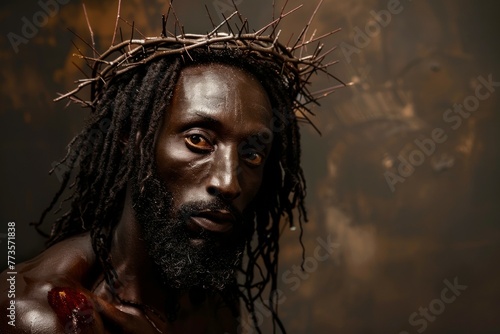 A man with dreadlocks and a crown on his head