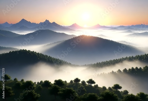 Invigorating morning sunrise over a misty mountain (6) 1