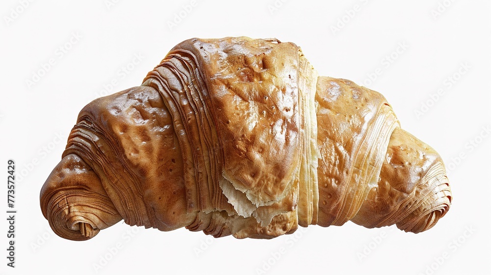One croissant closeup, isolated on white background. One croissant closeup, isolated on white background.