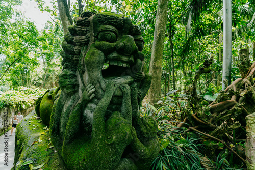 Monkey statues in Monkey Forest, Ubud, Bali, Indonesia.