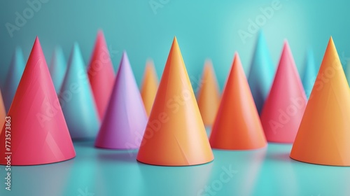 Cone futuristic background  3D render clay style  Abstract geometric shape theme  colorful