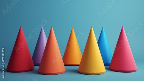 Cone futuristic background  3D render clay style  Abstract geometric shape theme  colorful