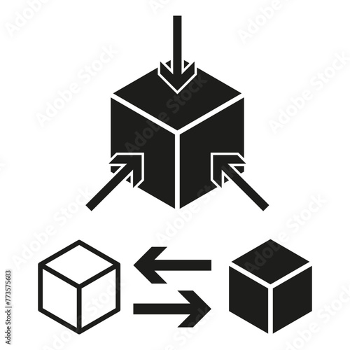 3D model transformation concept. Isometric cube manipulation symbols. Vector illustration. EPS 10.