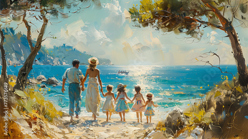 A family time, vecation at beach-AI Generated photo