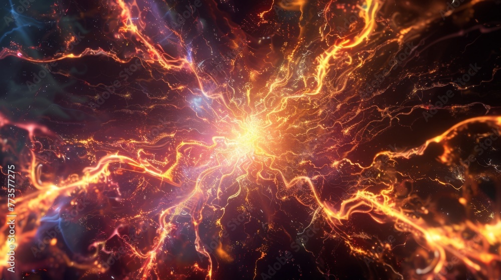 An explosion of electrifying fractal energy bursting with a burst of colorful light.